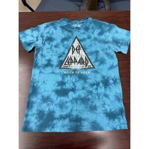 Def Leppard Tie Dye Mens Blue Short Sleeve Band Tee Size Medium